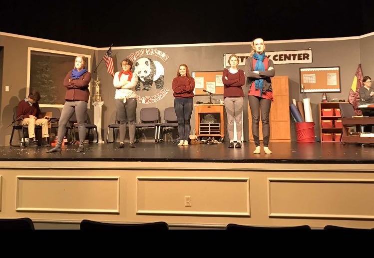 Cast members line the stage during one of the performances of this year’s fall production, “Class Act.” 