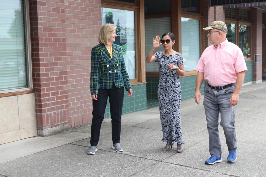 Dr. Miriam Mickelson on a walking tour in July with Mayor Julia Johnson and Senator Keith Wagoner