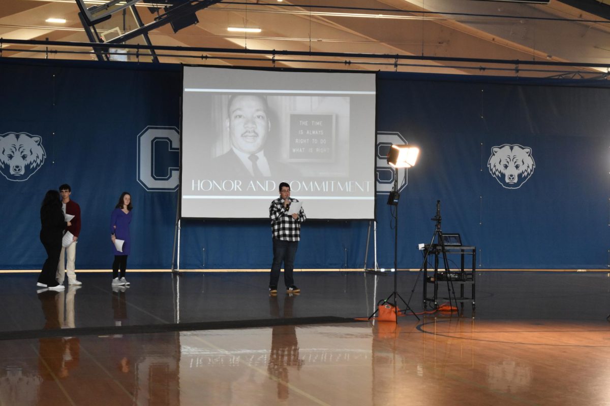 ASB students give the opening introduction to the Martin Luther King assembly on January 16