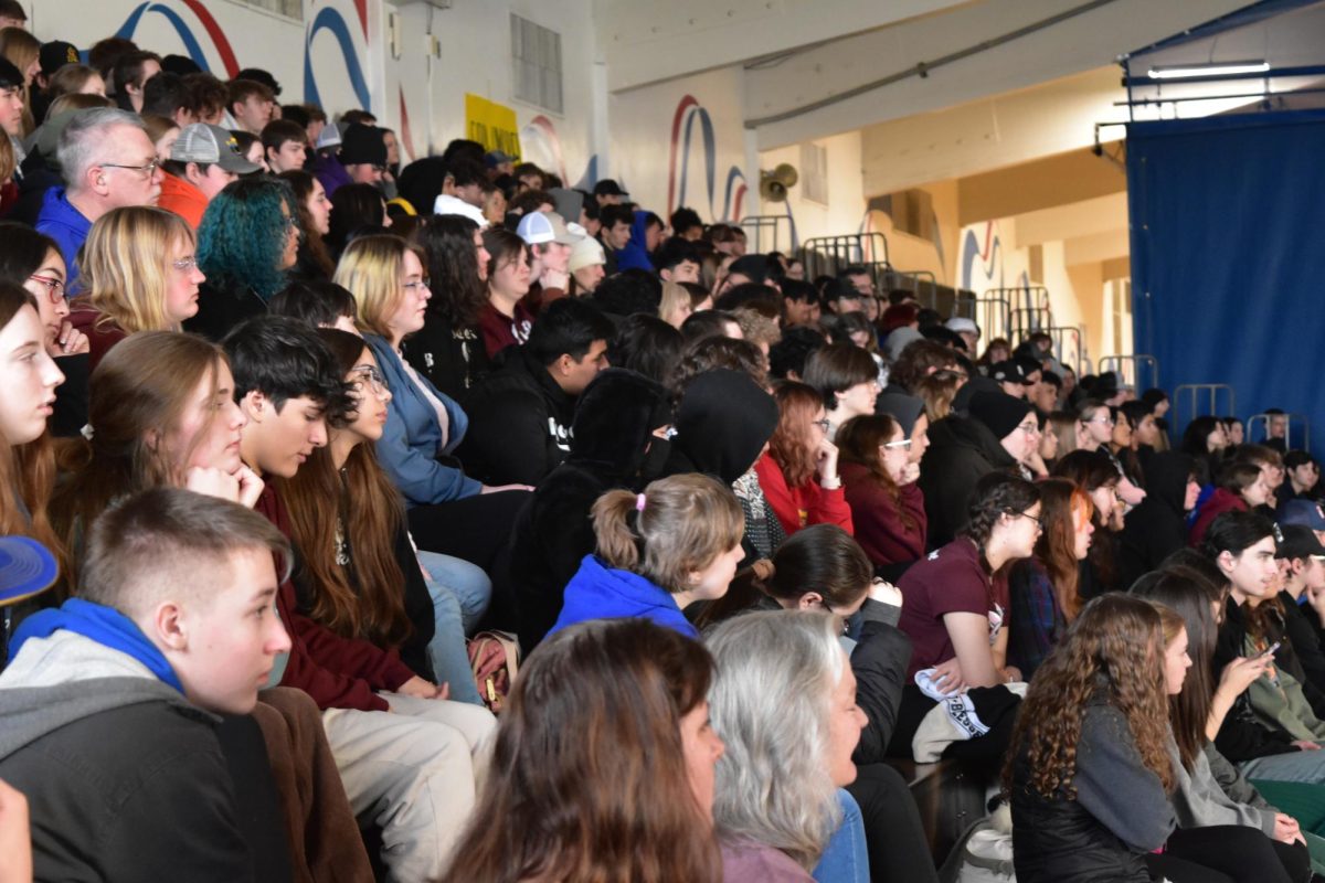High schoolers listen as William Winfield speaks at the Martin Luther King Assembly  on January 16