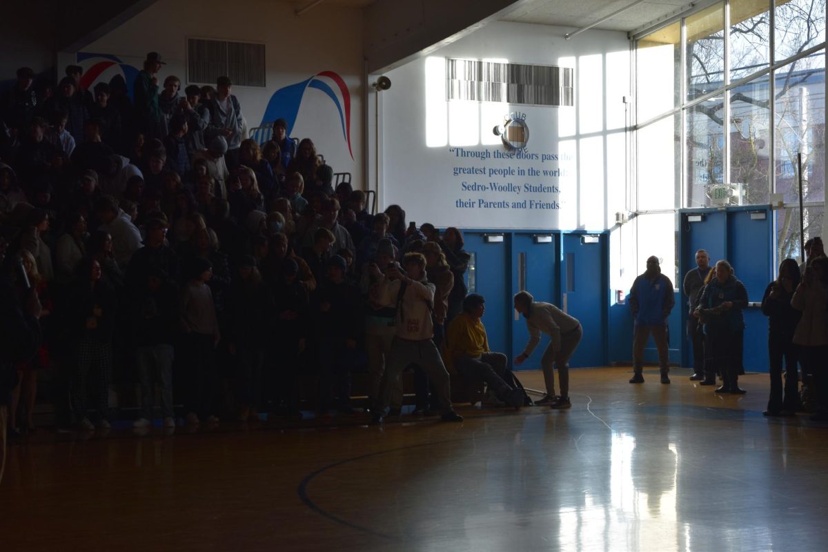 SWHS students listen as William Winfield gives a motivational speech at the Martin Luther King Assembly  on January 16