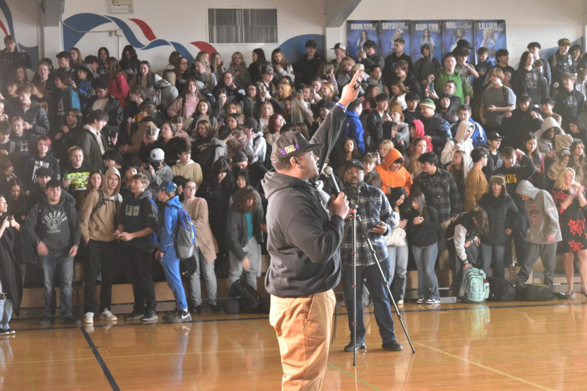 William Winfield engages with SWHS students during his inspiring speech, telling them to stand up.  on January 16
