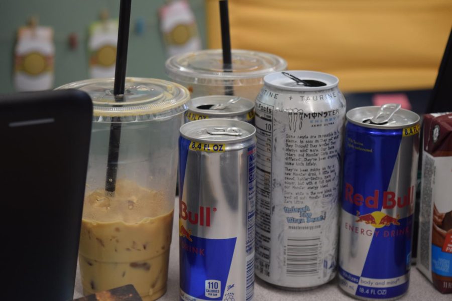 Students energy drinks and caffeinated coffees