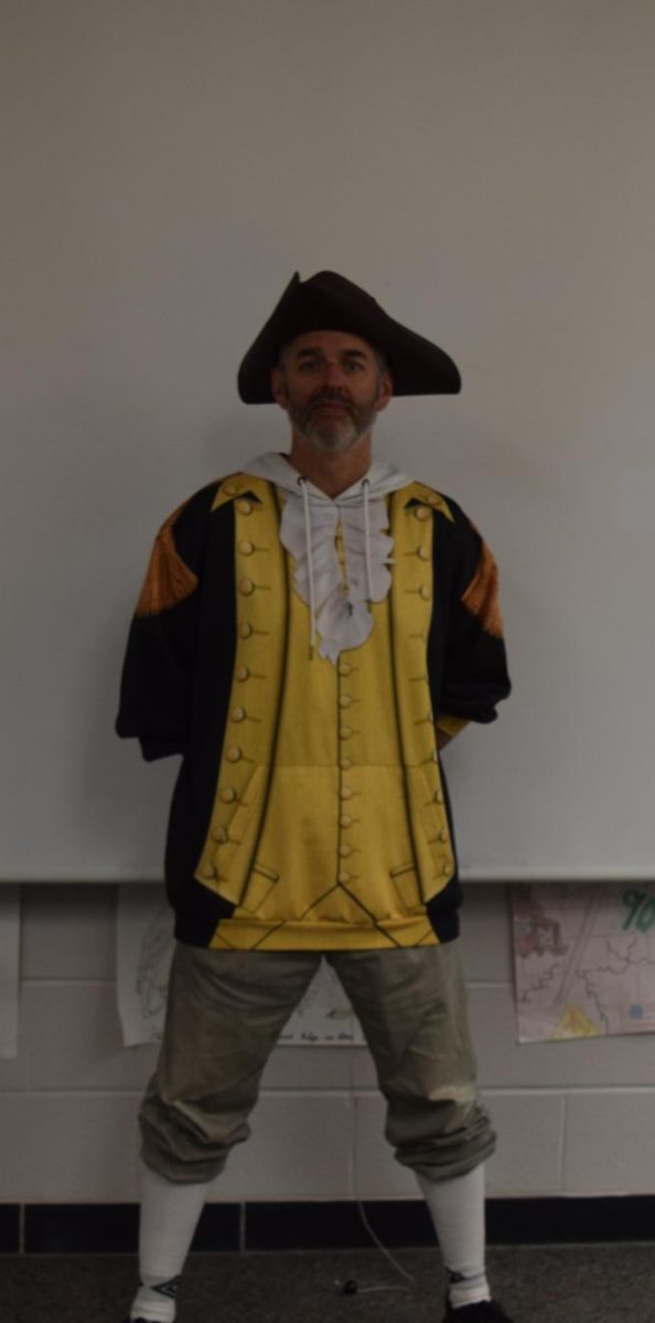 Social Studies teacher Brett Anderson dresses as "George Washington" on Halloween, 2024.