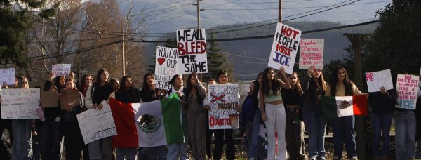 Sedro-Woolley high school Students protesting on Borseth street on February 6 Photo taken by Mariana Leverette. 
