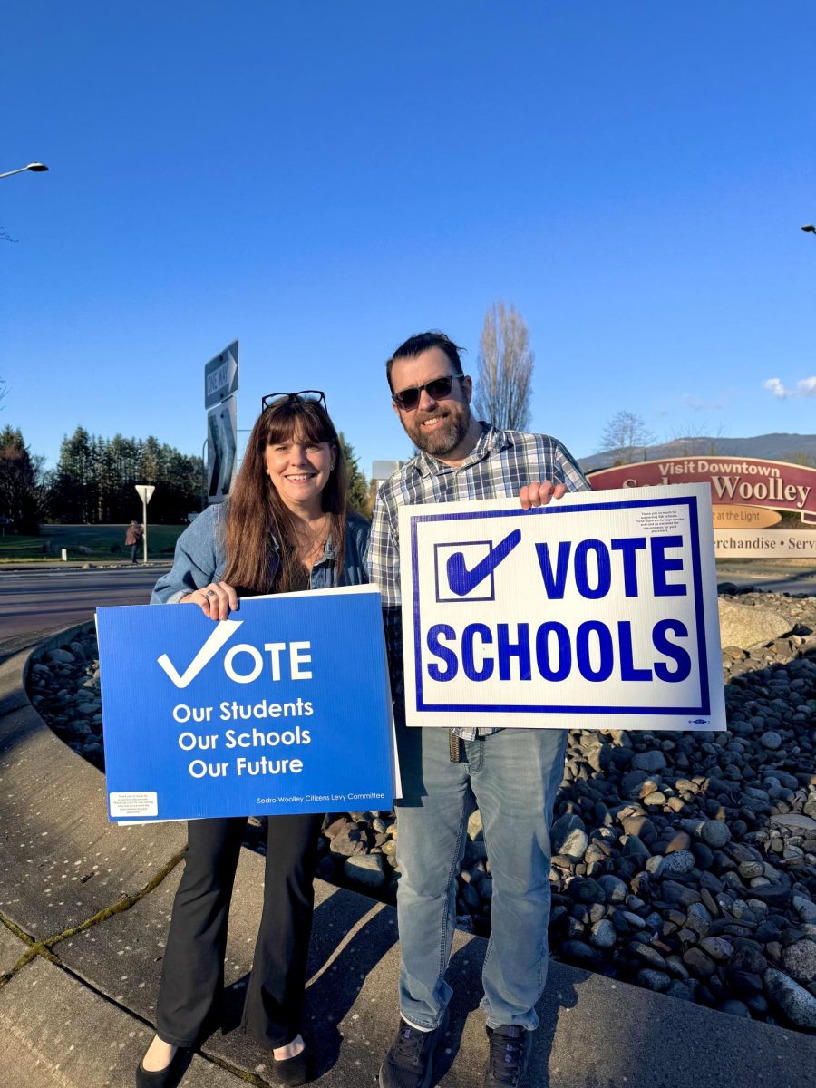 SWSD employees Kelly Hawkins and Jason Dilley, advocating for the levy on February 10, 2026.