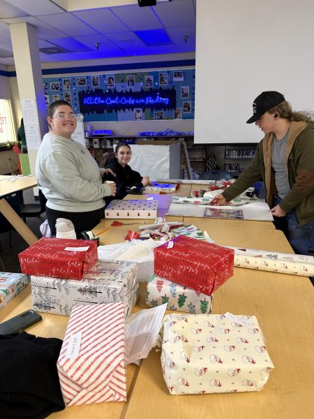 Students help wrap presents for winter wishes
